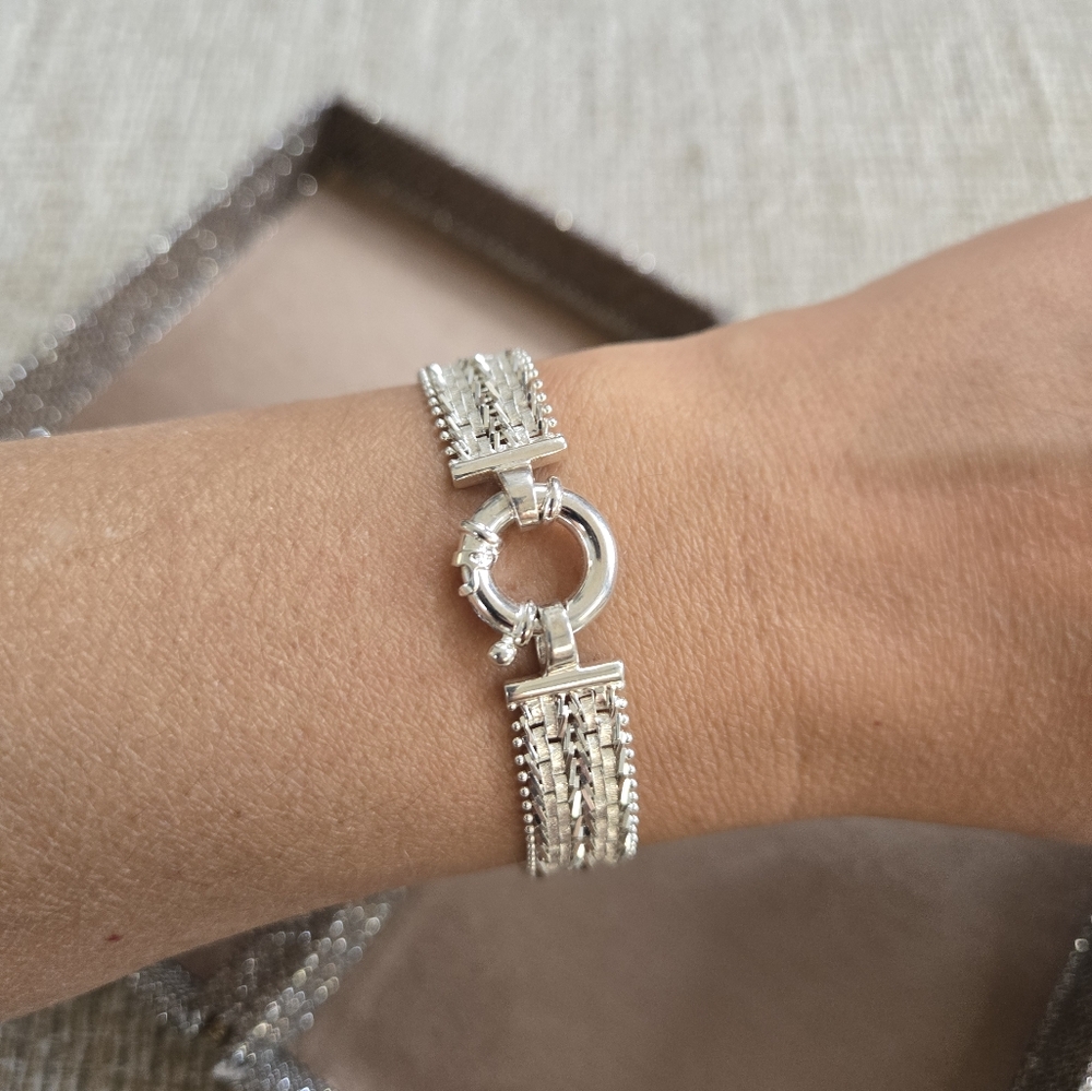 Sterling Mexico Weave Sailor Clasp Bracelet